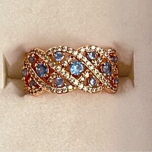 Blue topaz ring set on rose gold plating “Filled with Memories” RBP6672 band